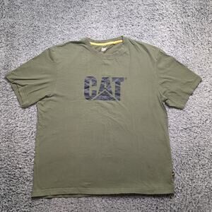 CAT Caterpillar Shirt Men Large Green Construction Short Sleeve Chore Work Tee